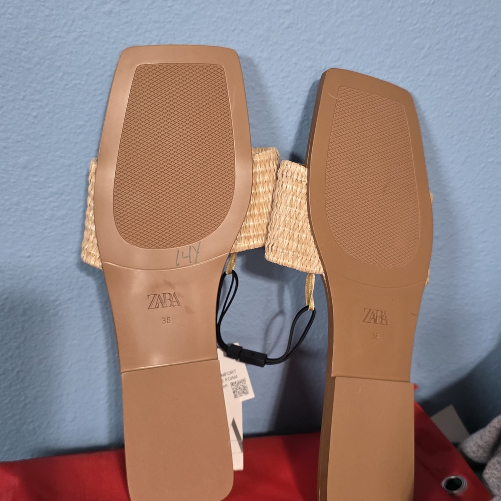 Zara Tan Woven Slide Sandals with Pearl & Crystal Buckle - Picture 6 of 6